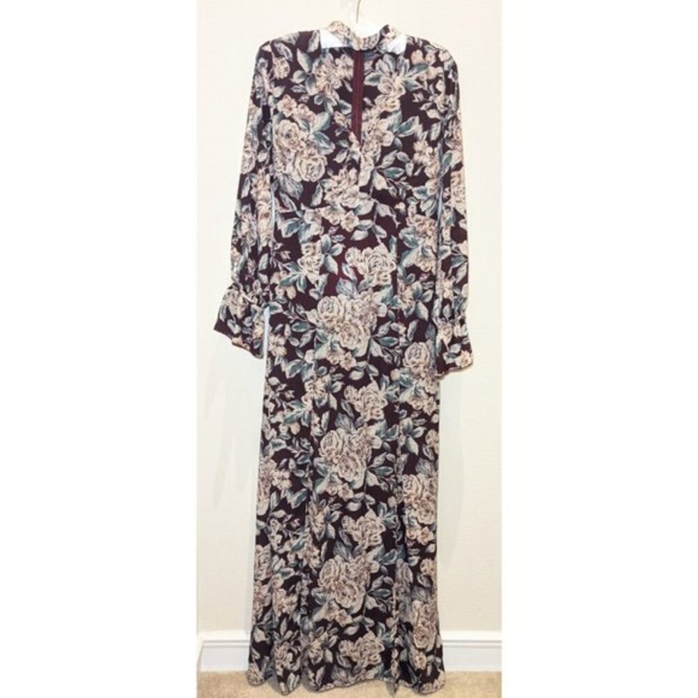 Honey Belle Y2K Choker Neck Floral Print Maxi Dress in Burgundy - Picture 4 of 15